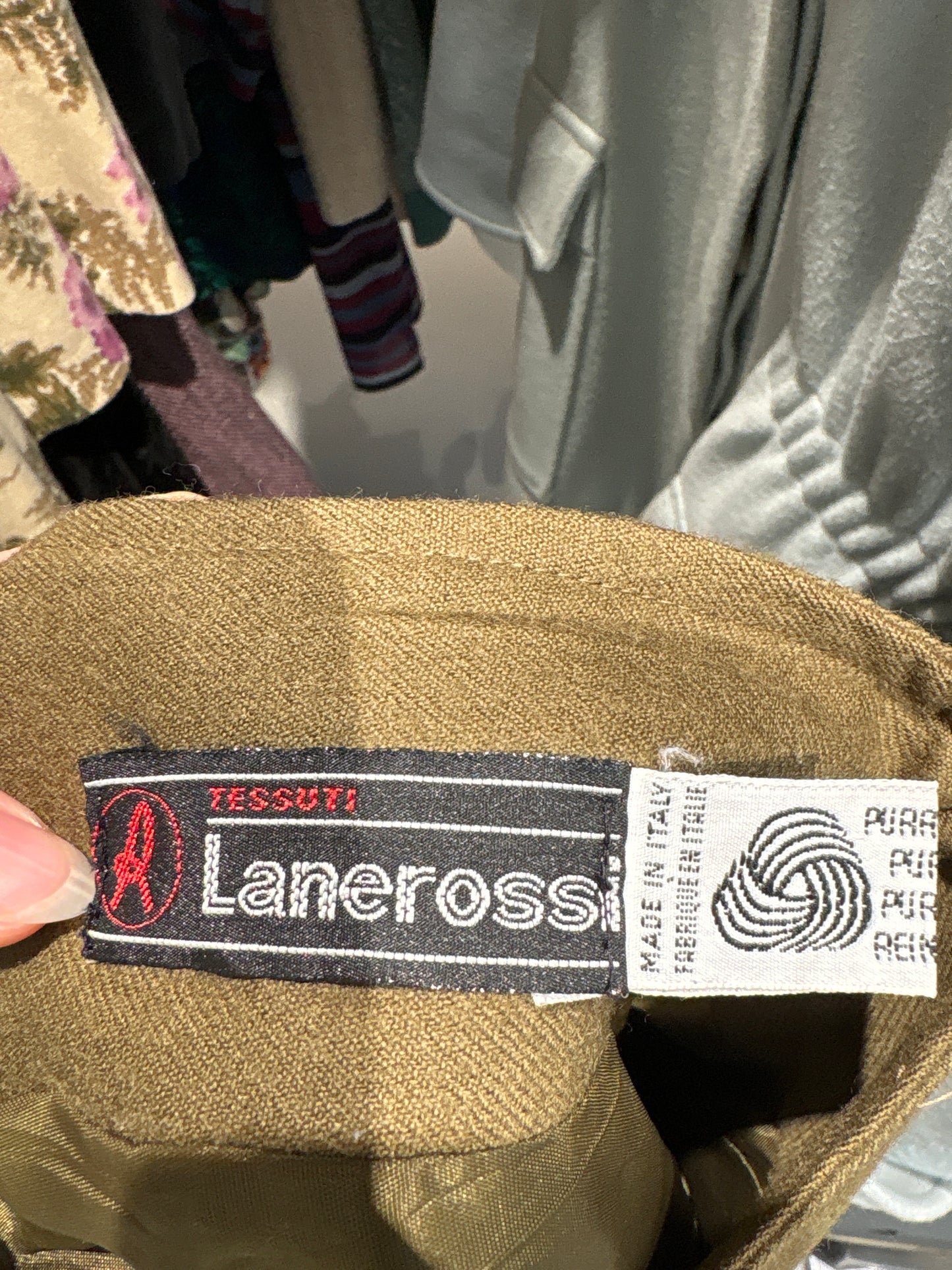 Fustă vintage kaki cu talie ultra marcată și înaltă din lana certificată