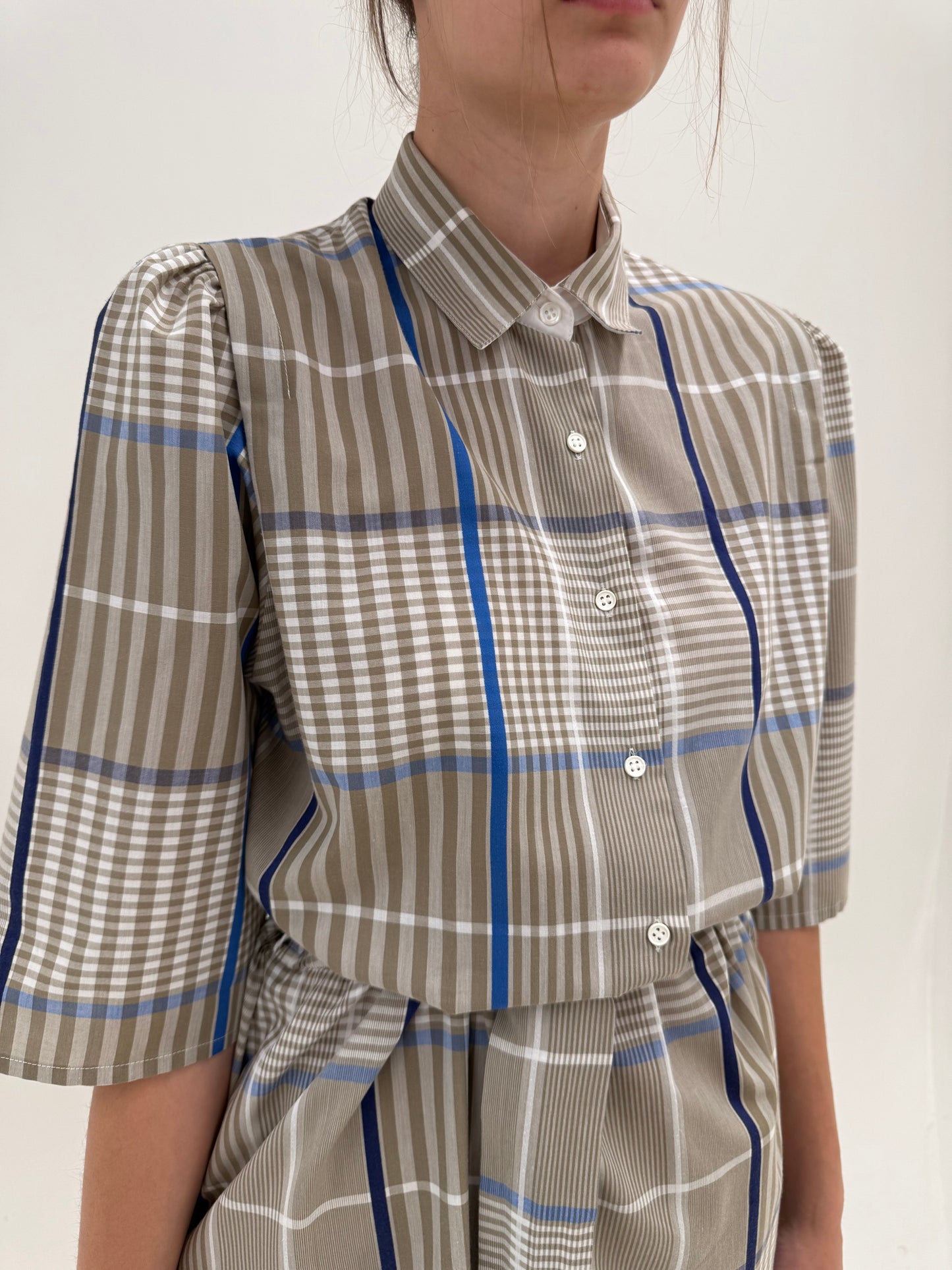 Rochie vintage în stil Prada din pânză de bumbac cu talie reglabilă și buzunare