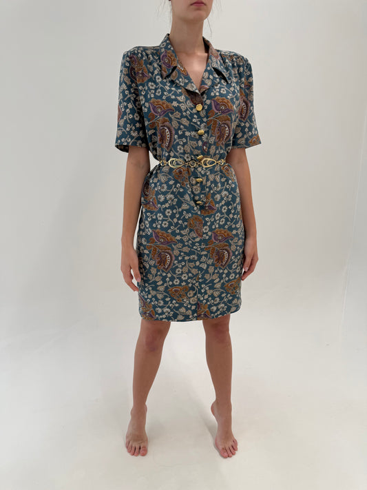 Rochie luxury Luisa Spagnoli din mătase naturală dusty blue cu print paisley