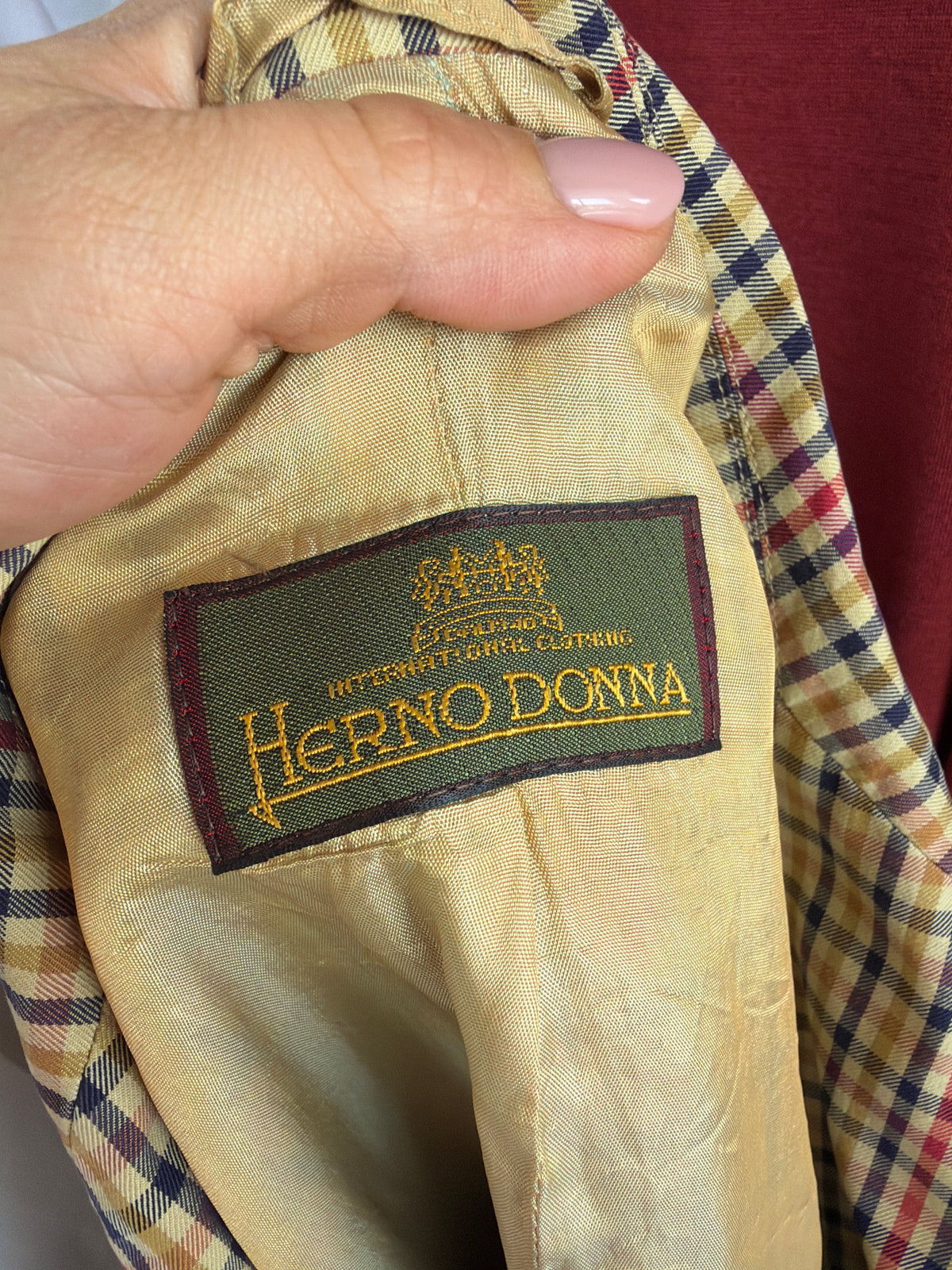 Sacou Herno luxury vintage camel în carouri din bumbac în croi clasic ușor cambrat