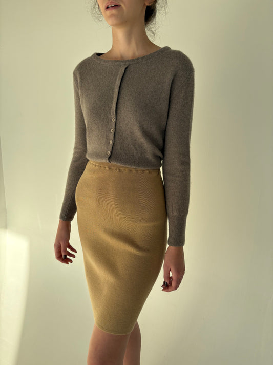 Fustă camel din tricot de lana merino extrafina de gramaj mare
