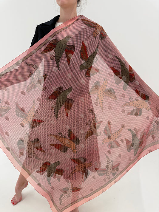 Eșarfă dusty powder Pink din Georgette de mătase naturală