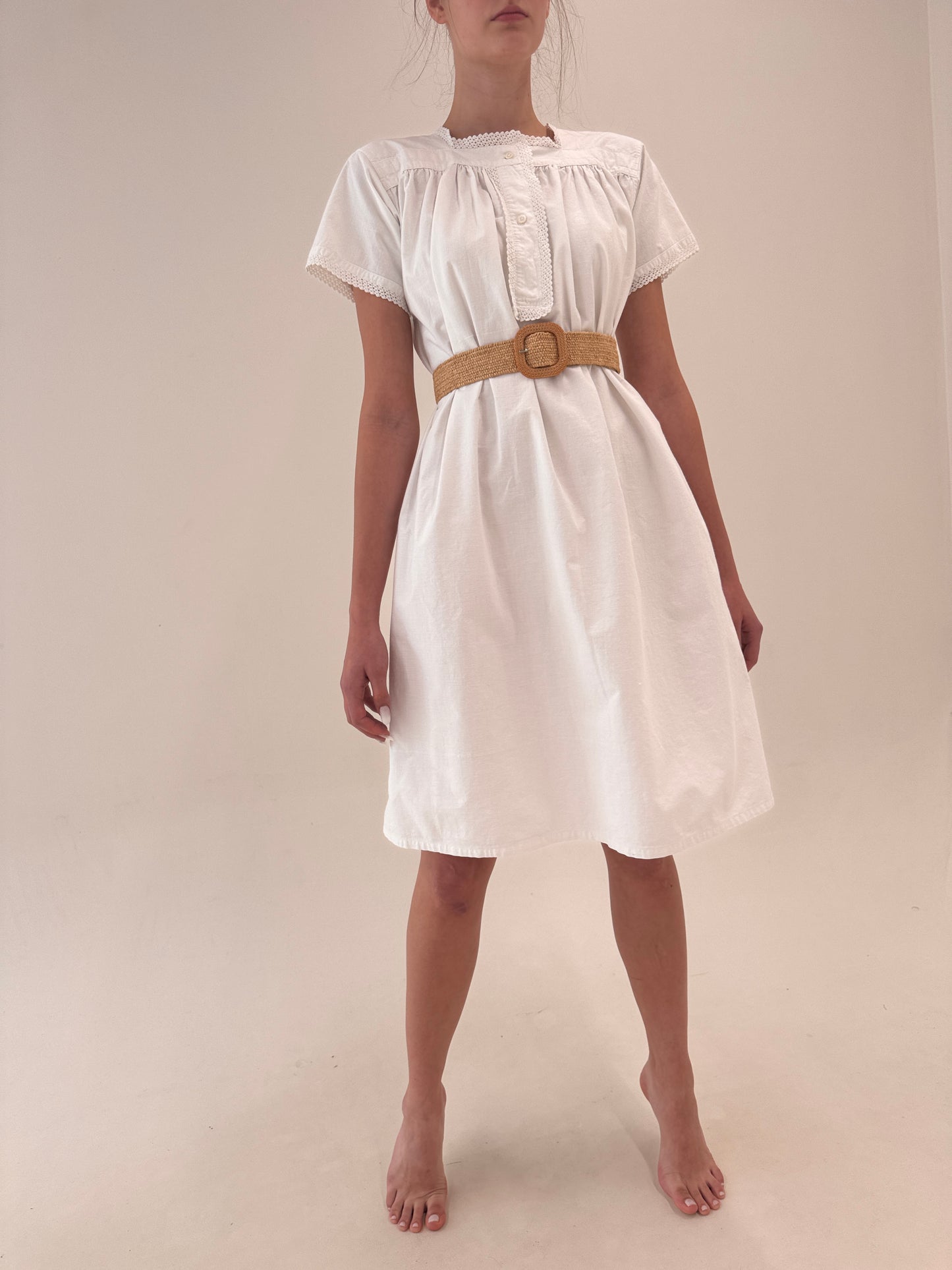 Rochie old vintage din pânză veche excepțională de bumbac cu lucrătură manuală