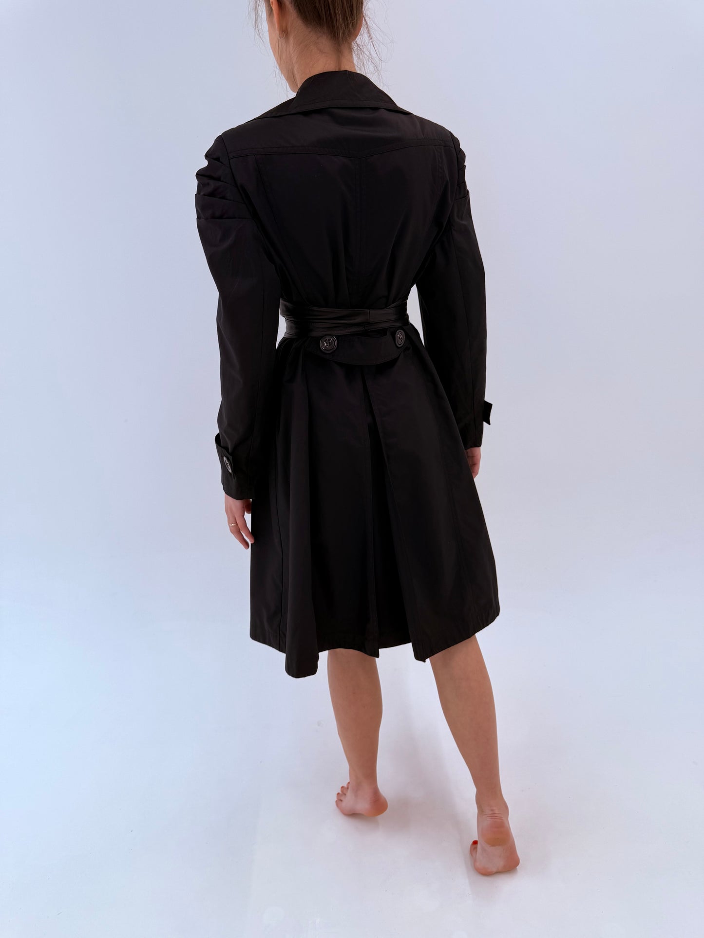 Trench negru luxury Madeleine impermeabil ușor texturat și texturat