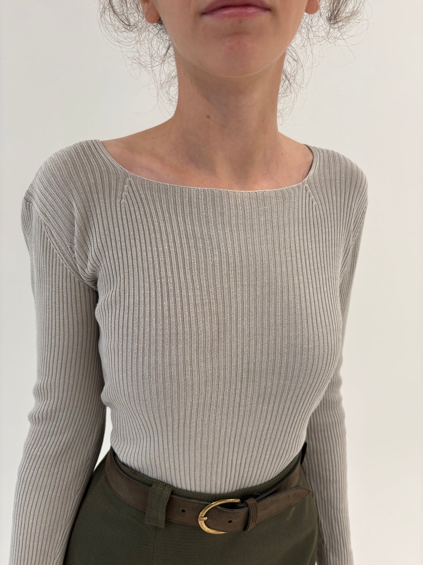 Bluză silver gray din tricot de mătase naturală ribbed