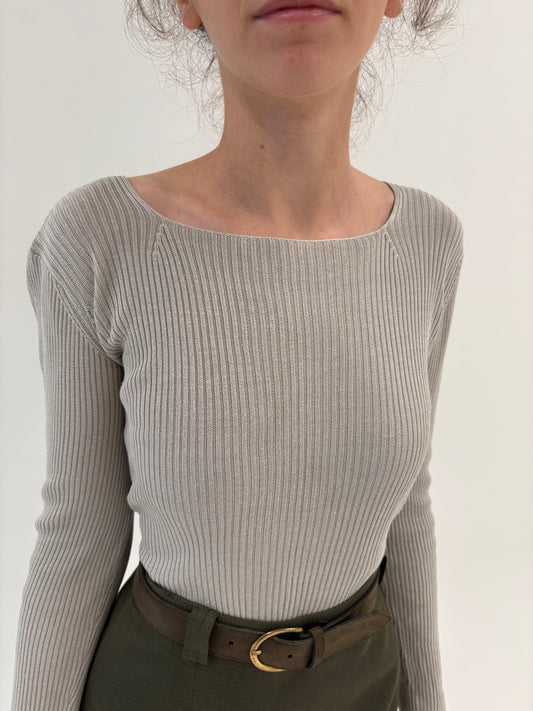 Bluză silver gray din tricot de mătase naturală ribbed