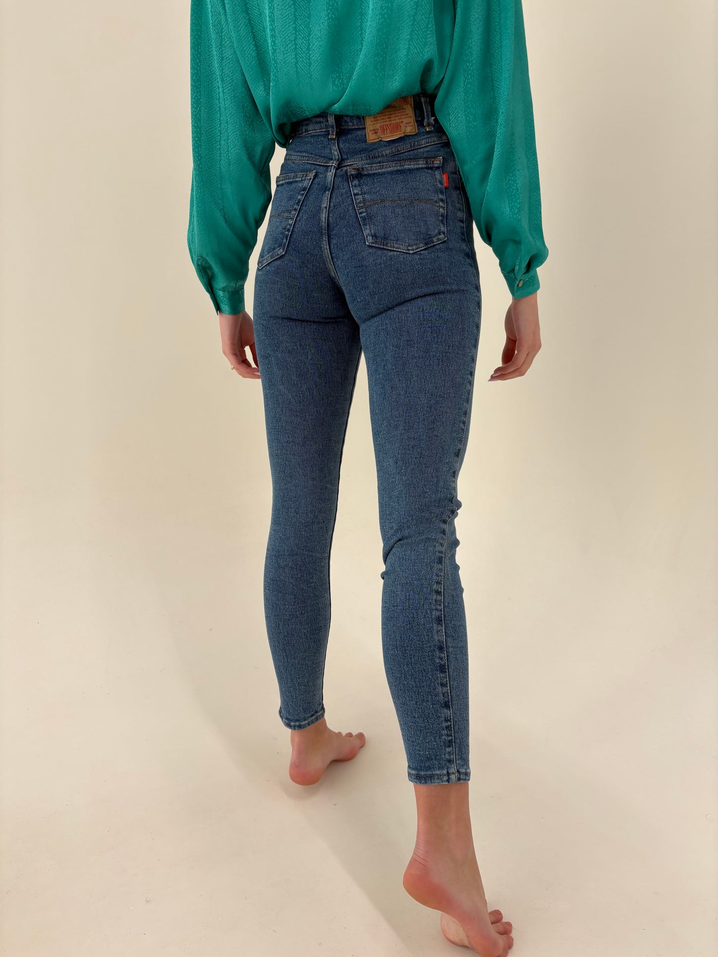 Jeans vintage ultra modelator tall din bumbac gros de piele xceptional cu talie ultra înaltă