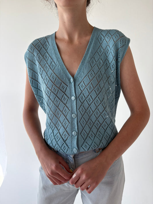 Top vintage italian dantelat baby blue