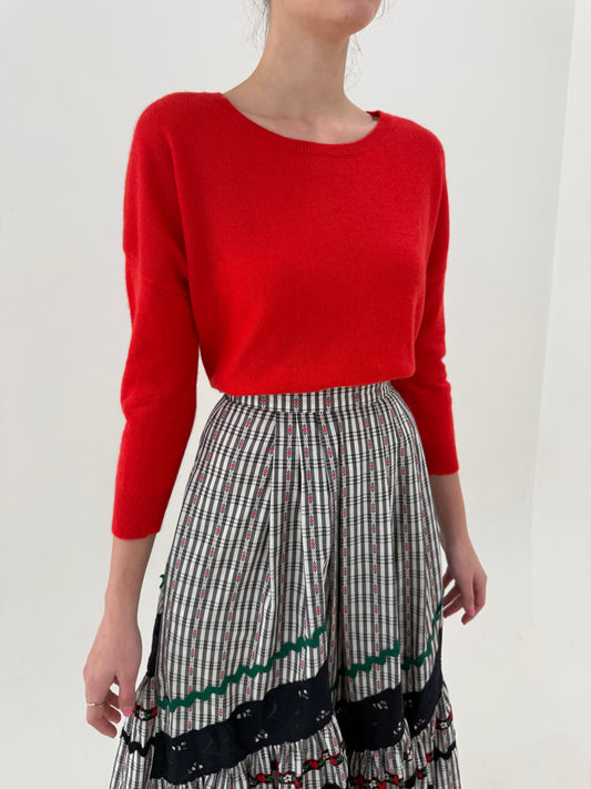 Puloveras petite din cașmir cherry red în croi lejer/oversized