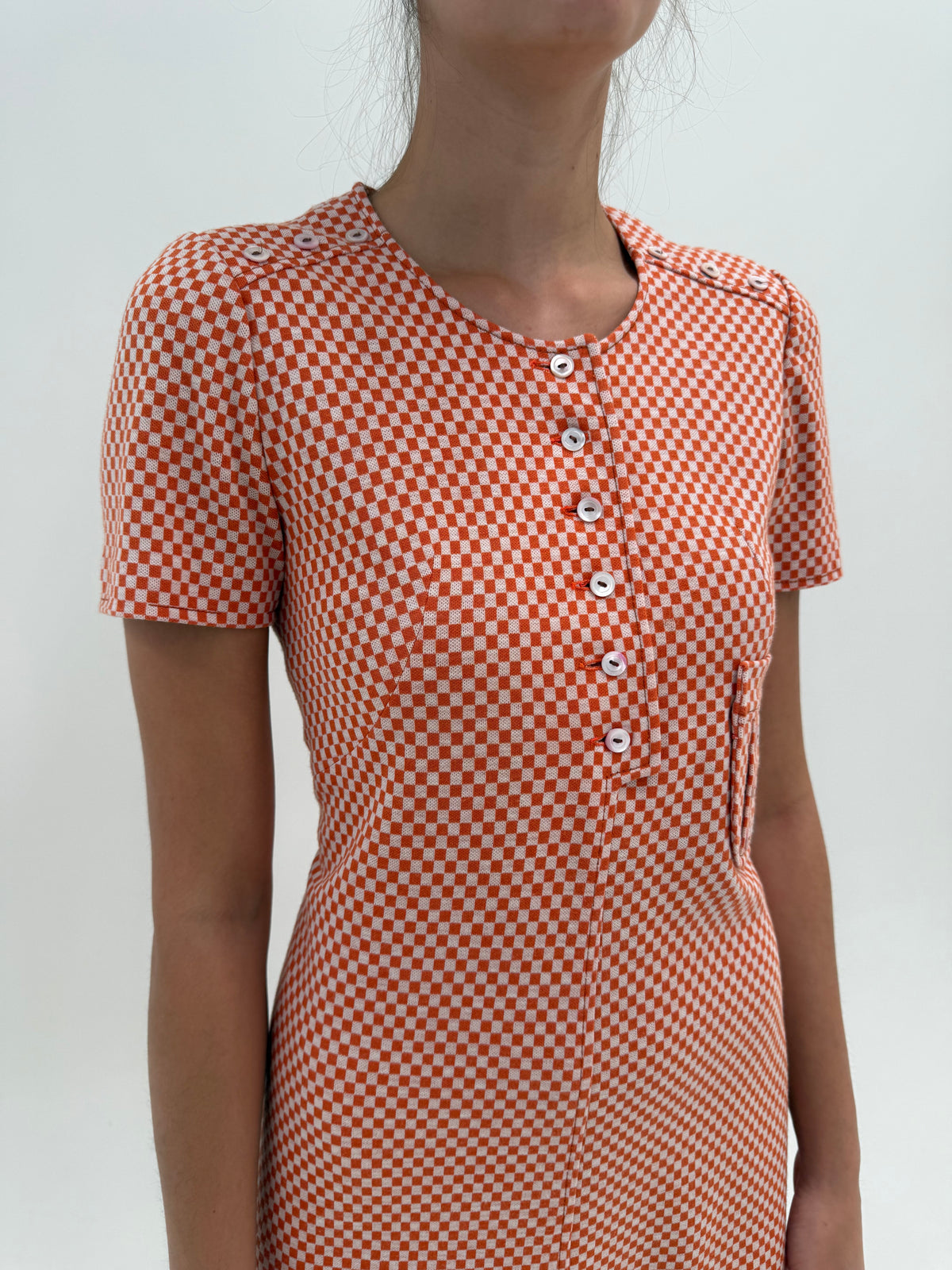 Rochie old vintage mid/late 60s din tricot dens de Vascoza în carouri