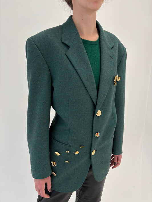 Sacou italian vintage din tweed de lana cu aplicații manuale aurii