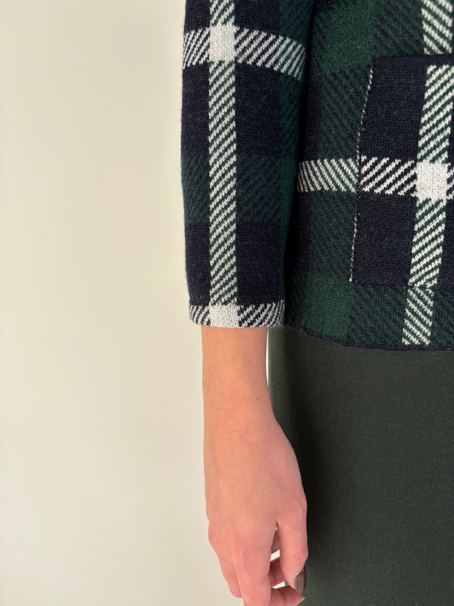 Sacou în carouri din jerse dens de lana merino extrafina petite