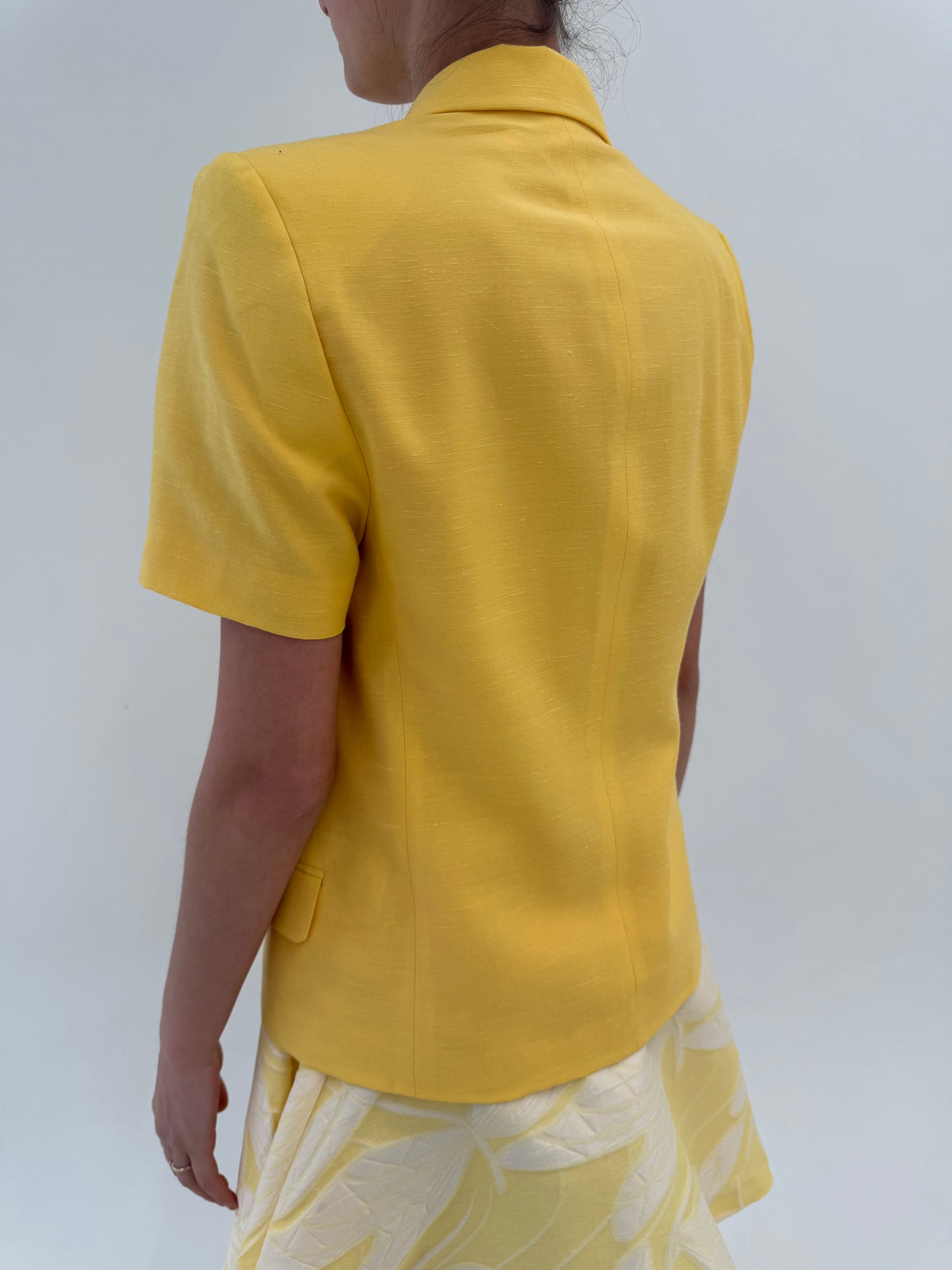 Sacou cambrat vintage din pânză ușor structurată butter yellow