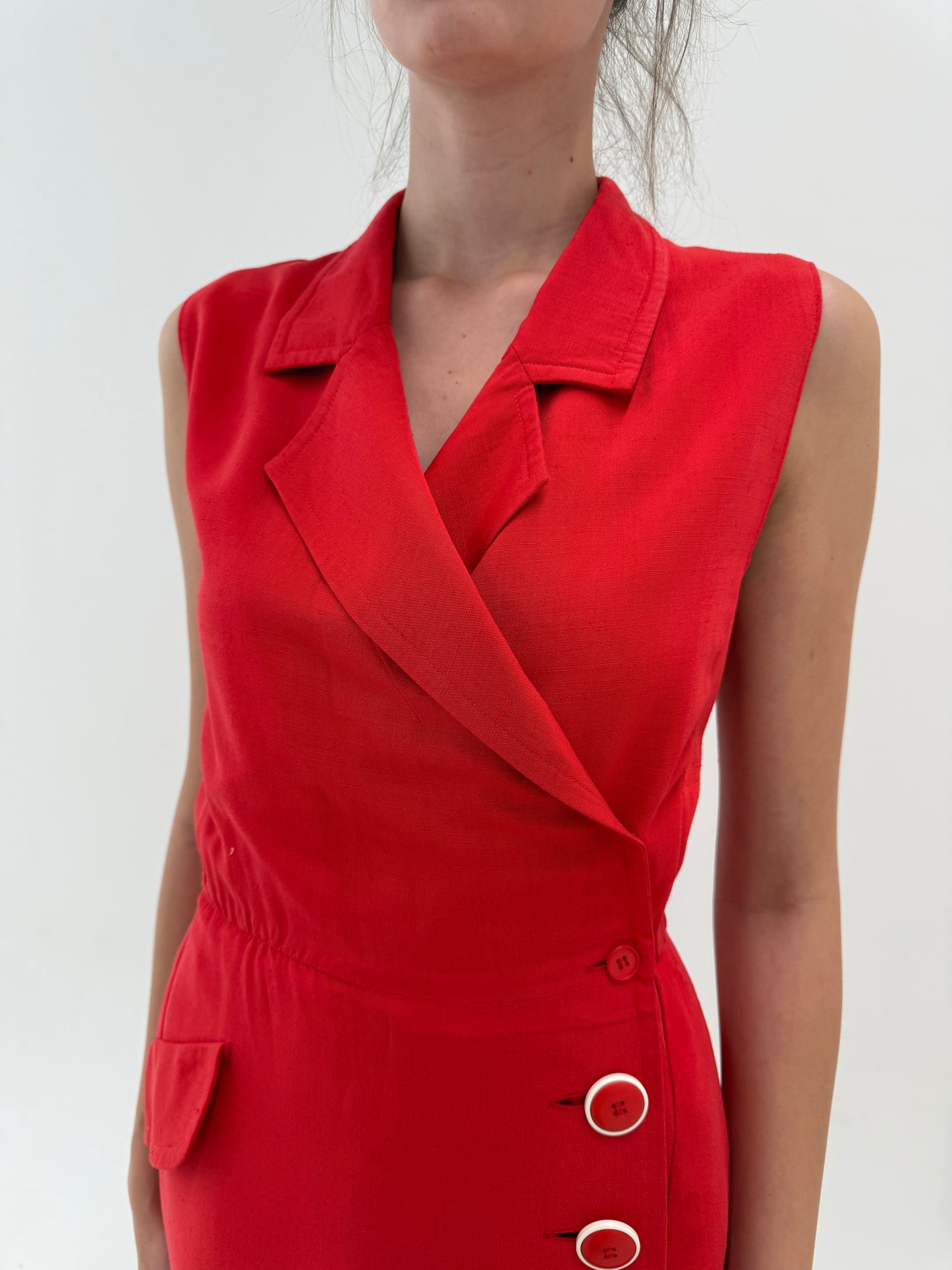 Rochie vintage Yves Saint Laurent de arhivă sfârșit de ani 80 din pânză în croi petrecut