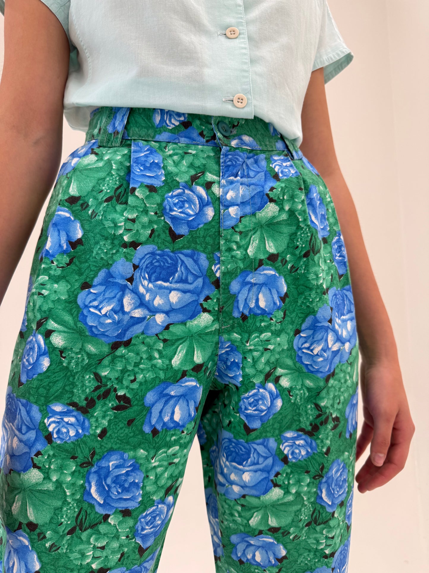 Pantaloni vintage petite cu talie ultra înaltă din pânză de bumbac