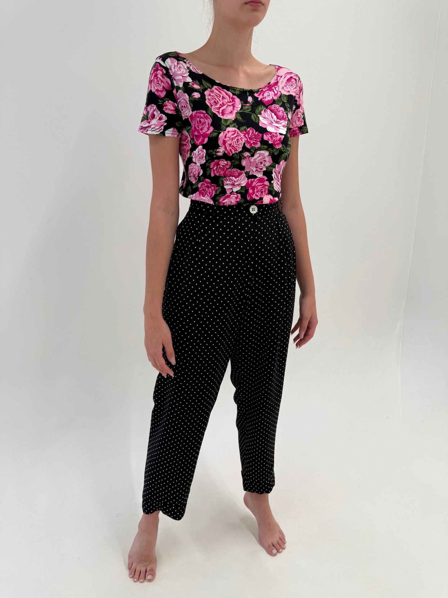 Pantaloni negri Moschino cu buline super vaporoși și talie ultra înaltă