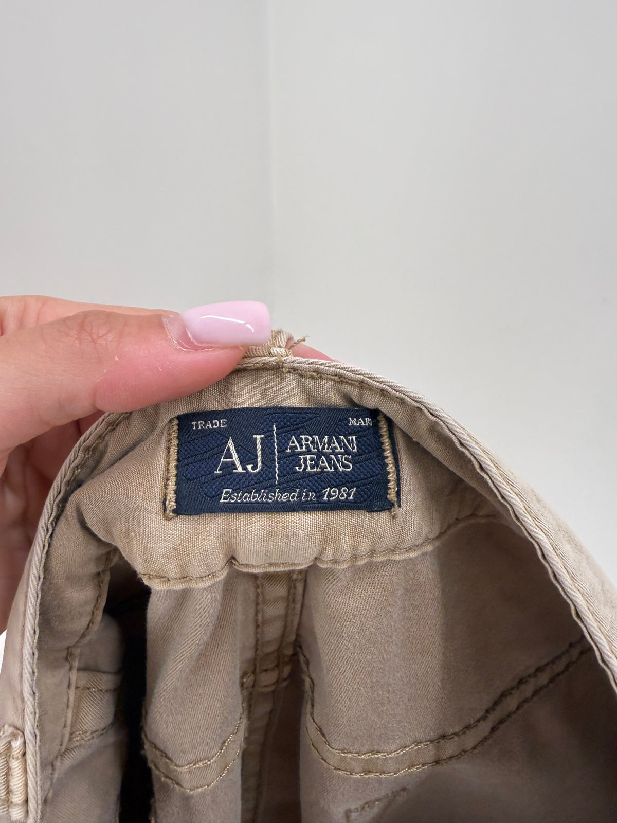 Pantaloni tall Armani camel din bumbac gros modelator chinos