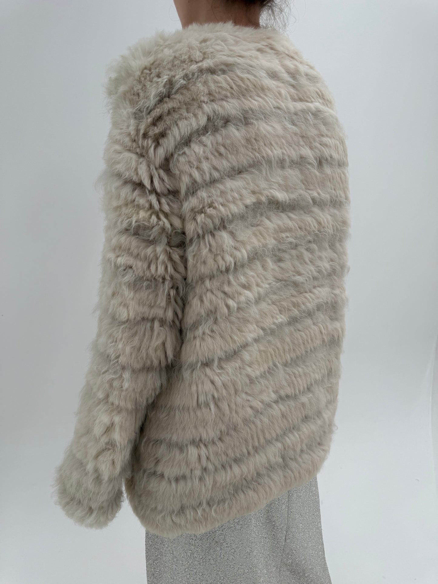 Blană naturală shearling clipită cu inserții din blană de iepure