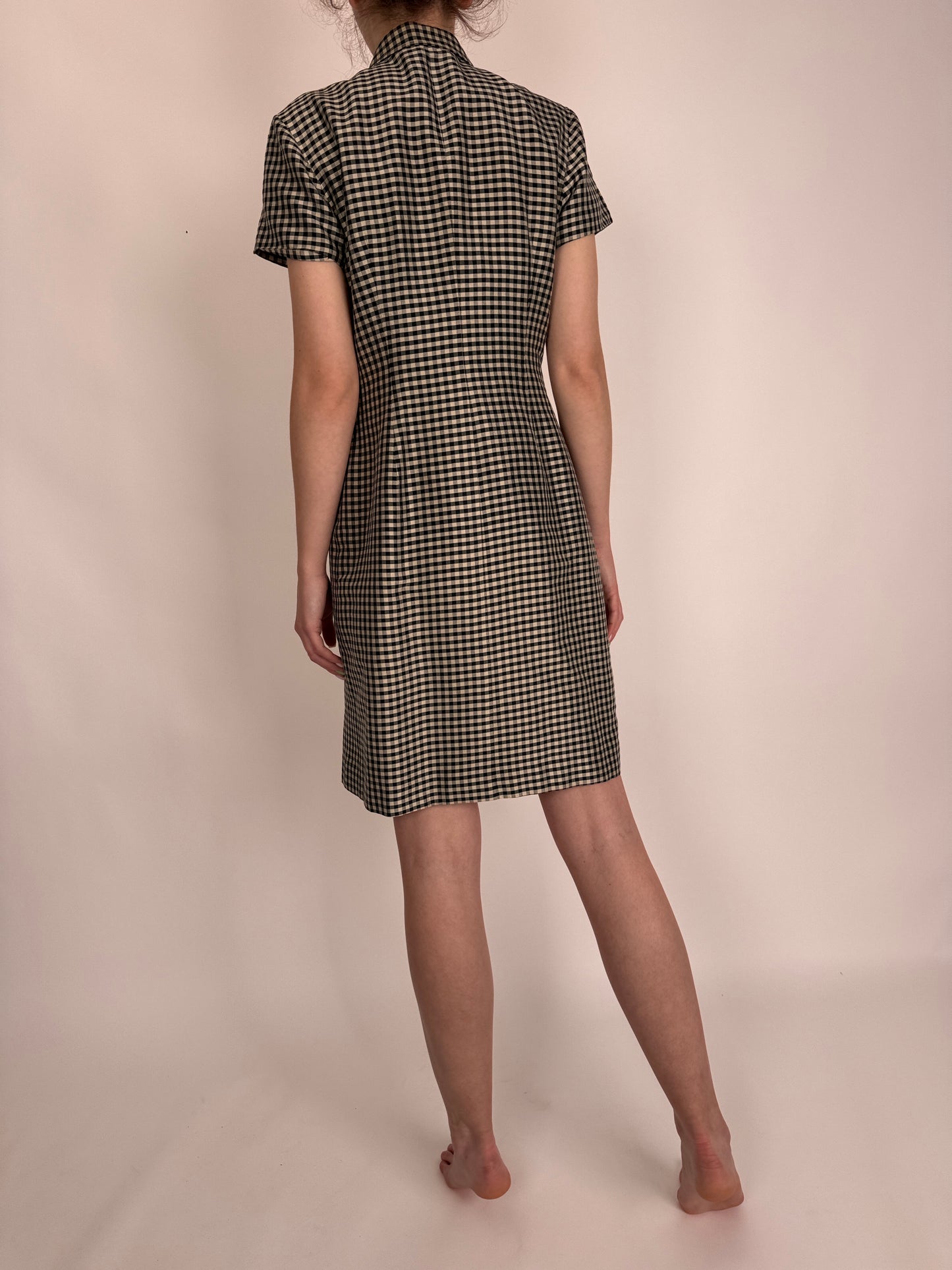 Rochie din panzica de mătase naturală gingham