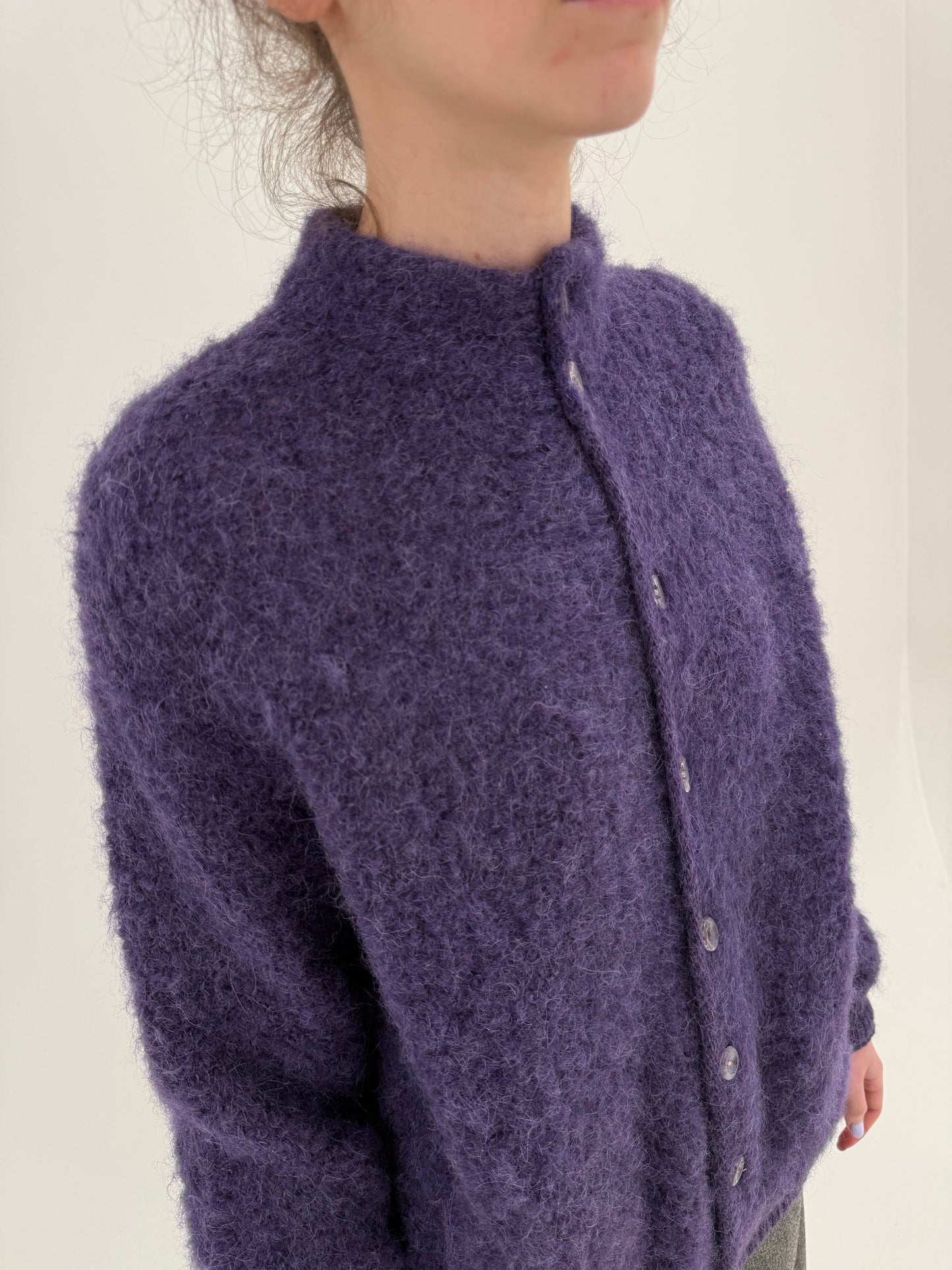 Jacheta tip Bomber din tricot gros din mohair și lana cu buzunare