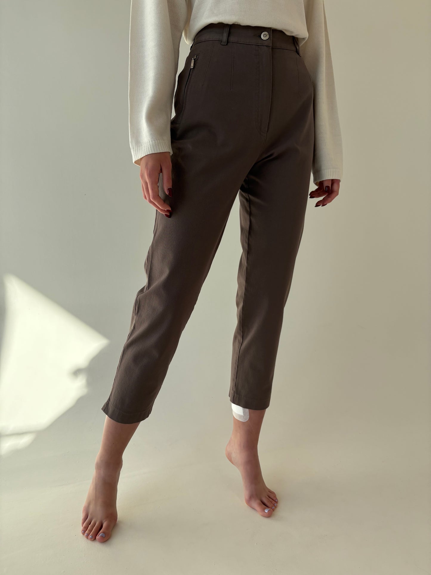 Jeans ultra confort vintage țigaretă cafe au lait cu talie ultra înaltă