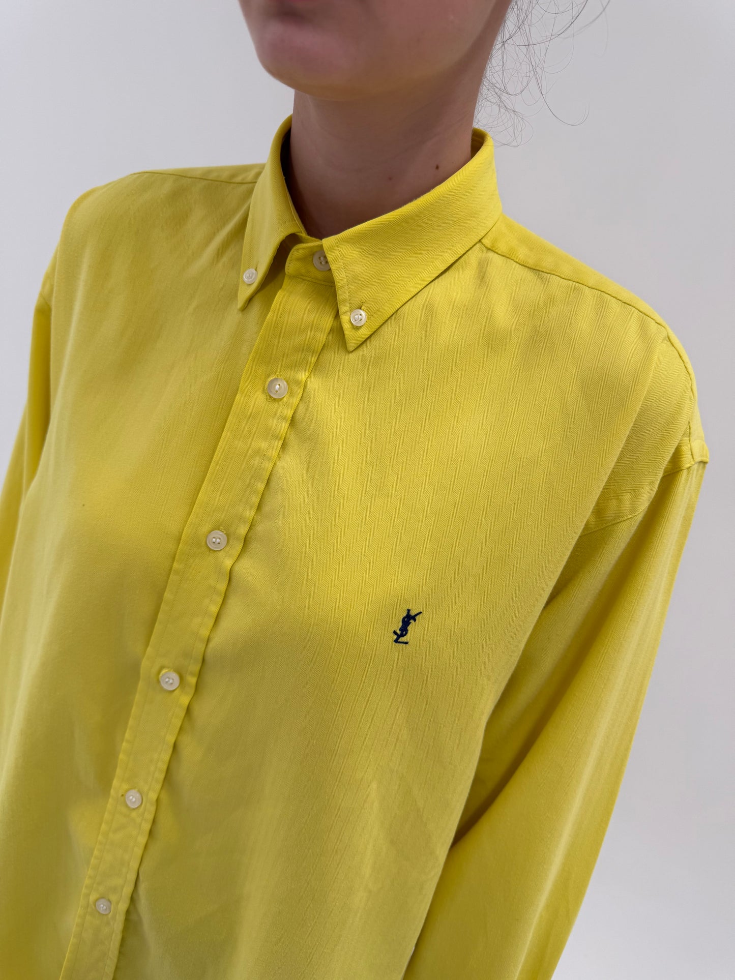 Cămașa vintage YSL lime orange din bumbac moale texturat