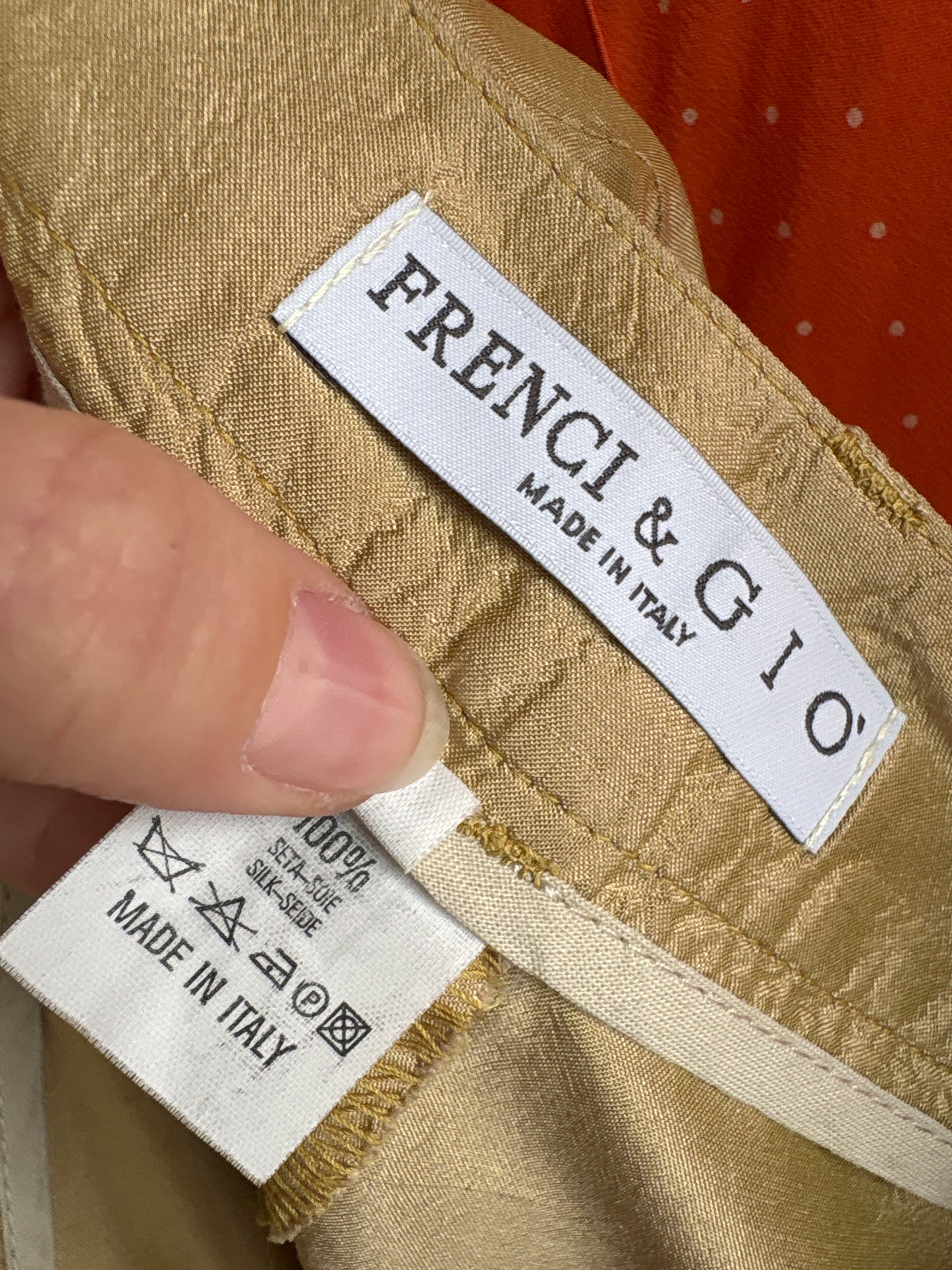 Pantaloni culottes din mătase naturală dupioni camel cu inserție de dantelă
