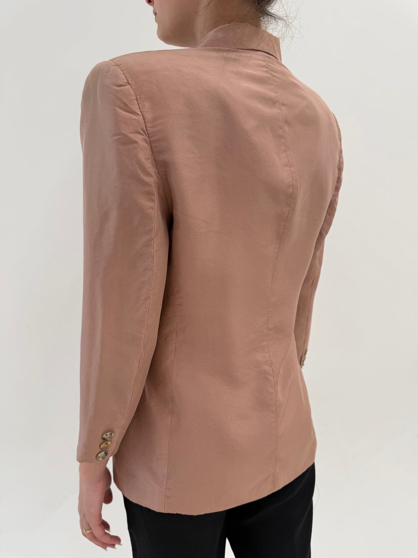 Sacou pink nude petite din panzica de mătase naturală