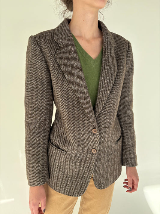 Sacou gros din teeed Chevron de lana în nuanțe neutre