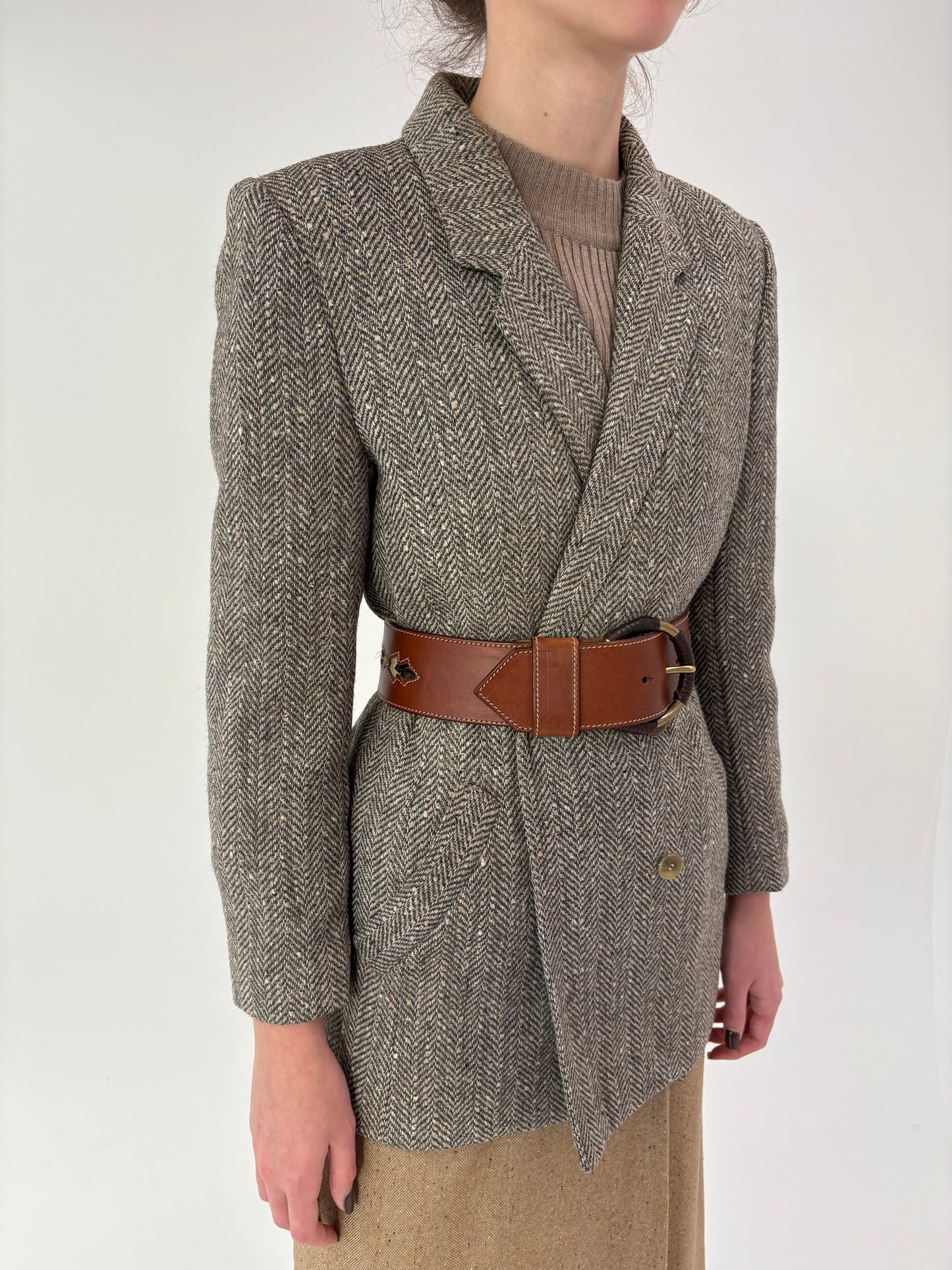 Sacou din British Herringbone tweed excepțional gros de lana în culori superbe