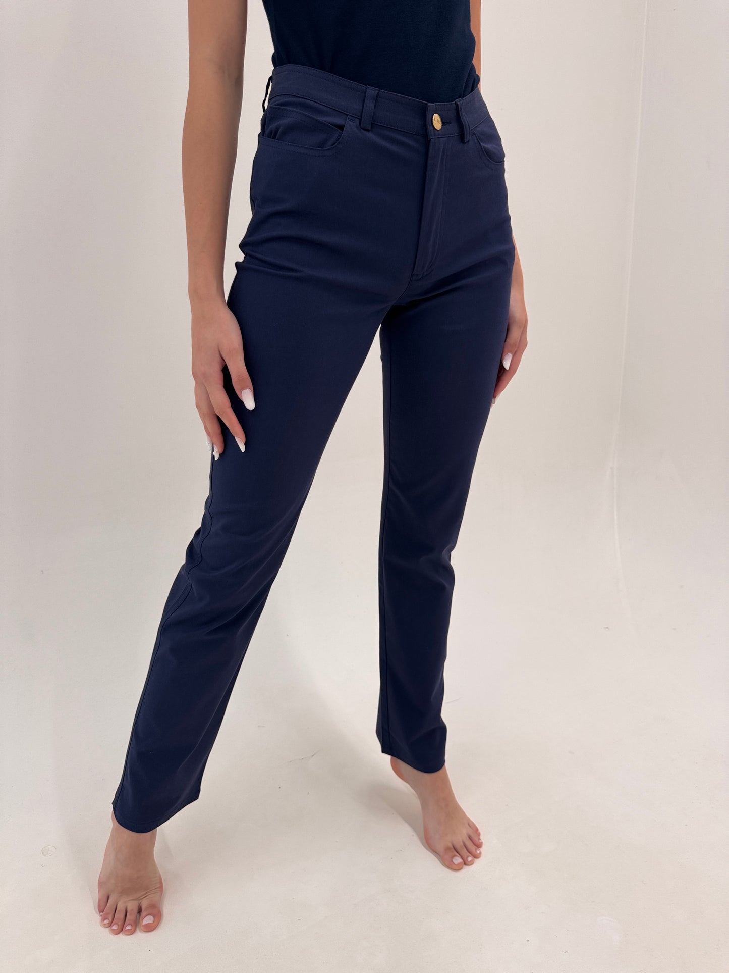 Pantaloni Navy tall Marella by Max Mara din bumbac în croi clasic