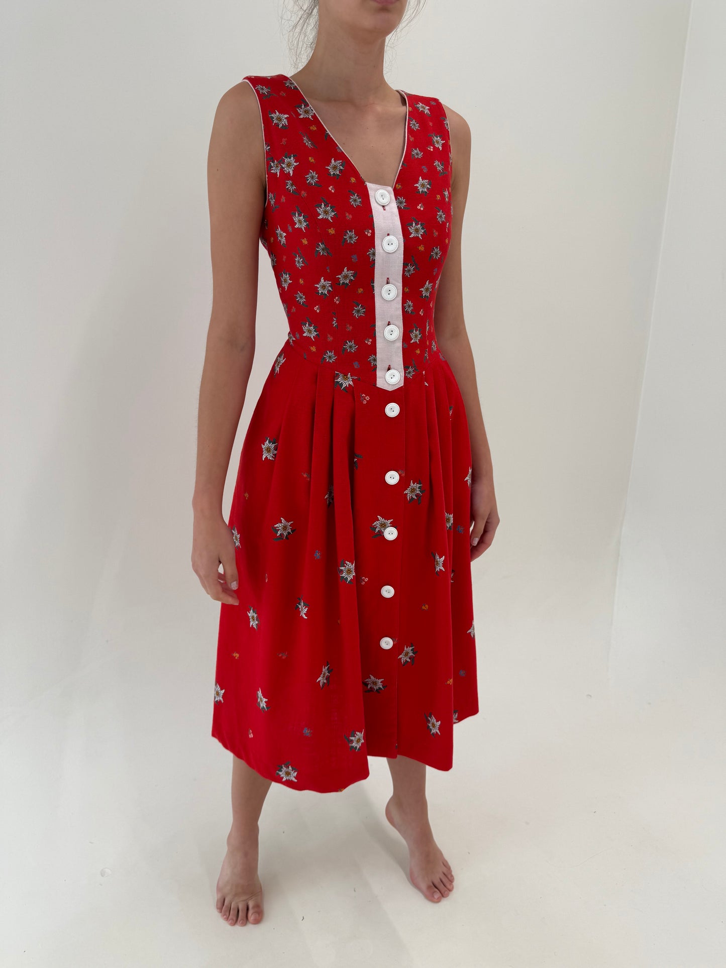 Rochie vintage din pânză răcoroasă de in, bumbac și modal cu corsaj
