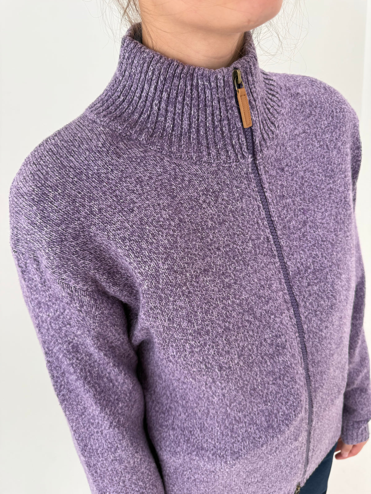 Jacheta / cardigan full zip din triocot plin 70% lana extrafina melanj cu influențe casual