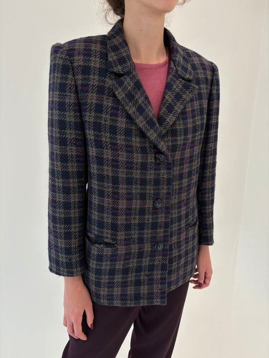 Sacou petite din tweed de lana excepțional cu inserții fucsia