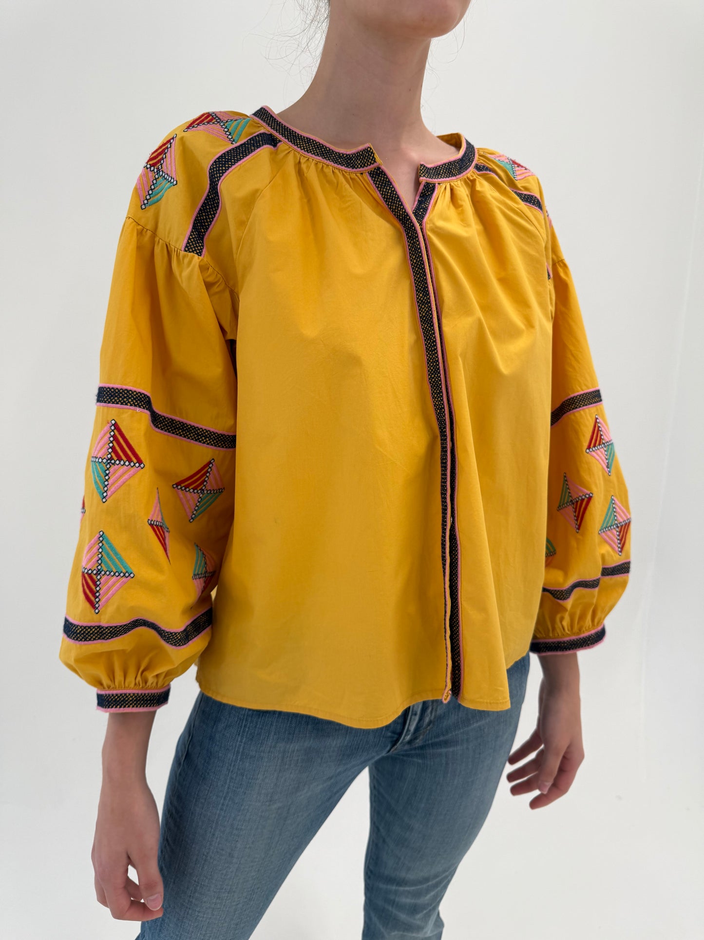 Tunica vintage petite din canvas excepțional de bumbac cu broderie