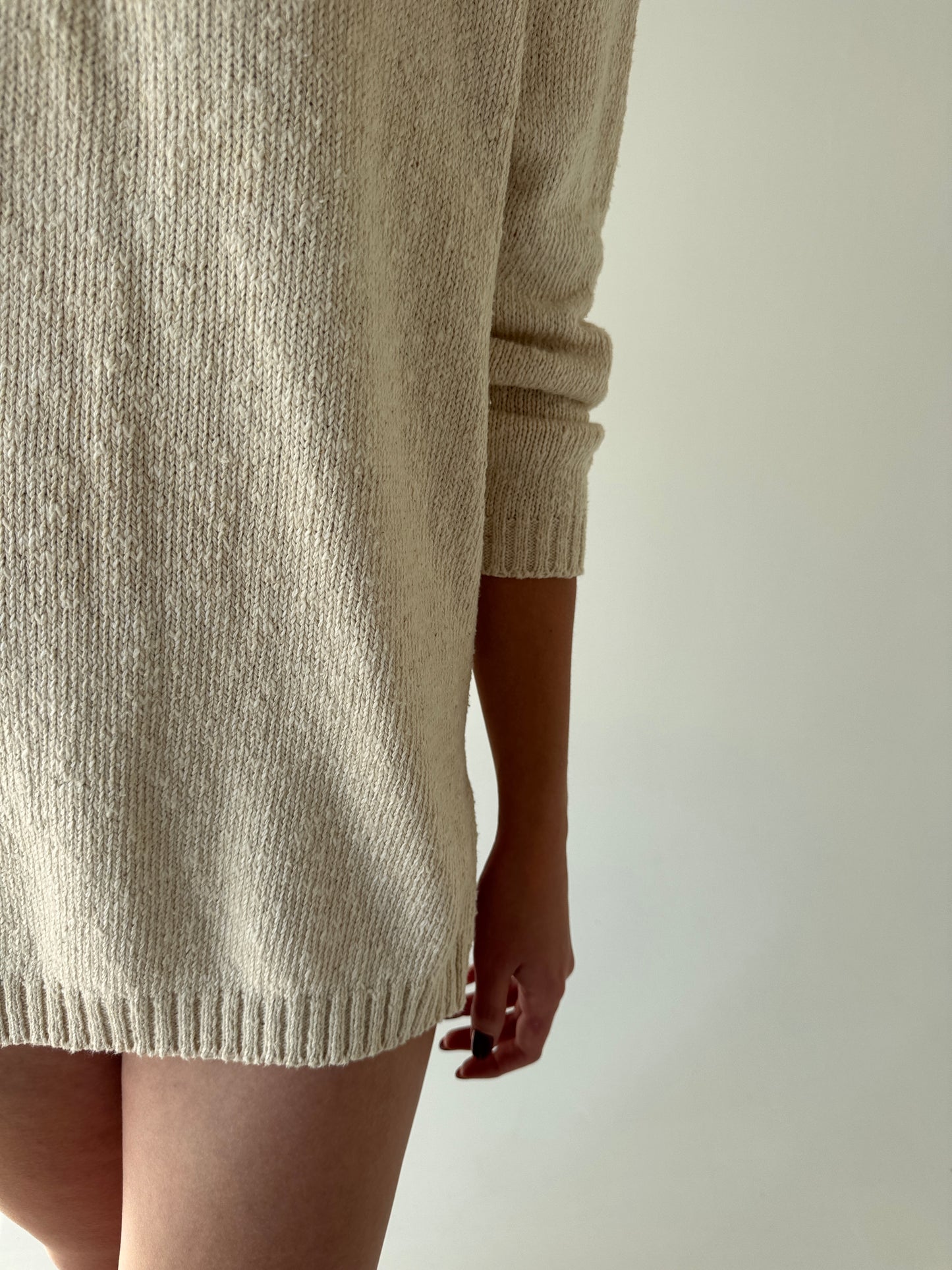 Bluză vintage petite light nude din jerse gros și moale de bumbac cu noduri