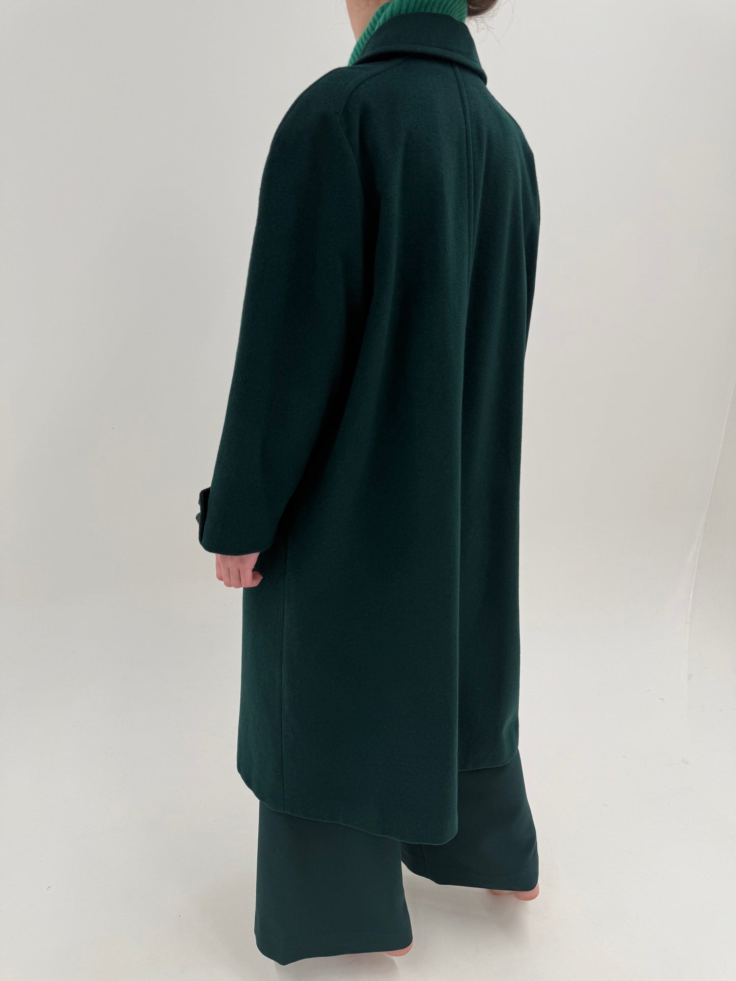 Palton în croi lung dark green din lana plină extrafina moale de lana