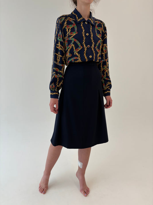 Fustă vintage Navy italiana în croi A-line din lana pura extrafina