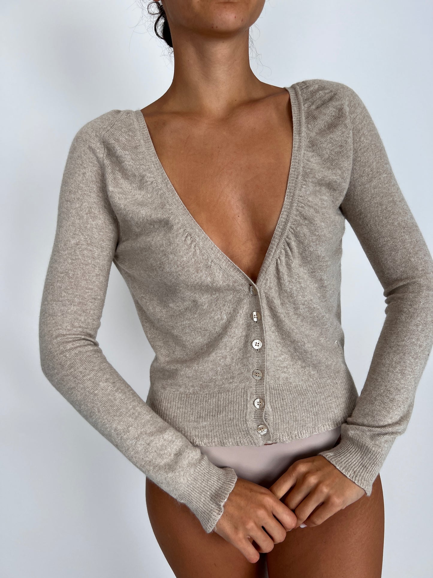 Cardigan luxury Trussardi în nuanțe de nude din mix de Angora