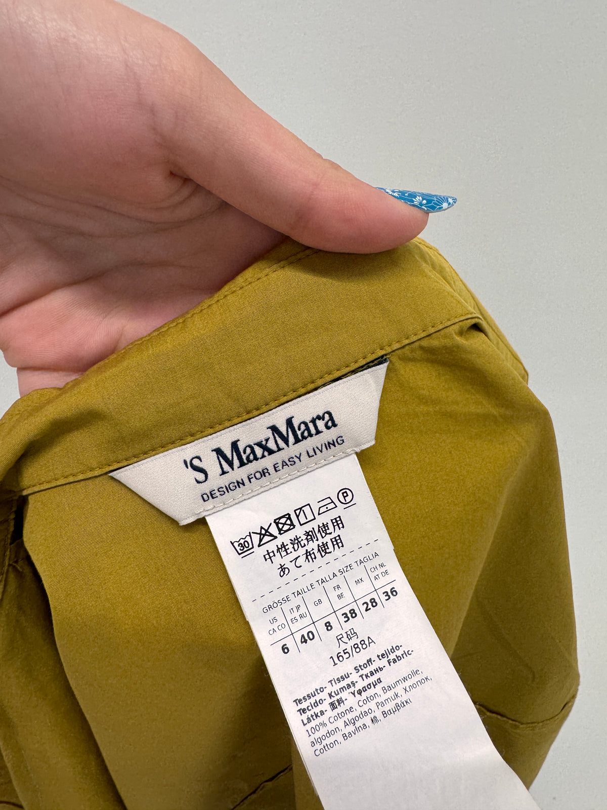 Tunica Max Mara mustard yellow din poplin excepțional de bumbac în croi lejer