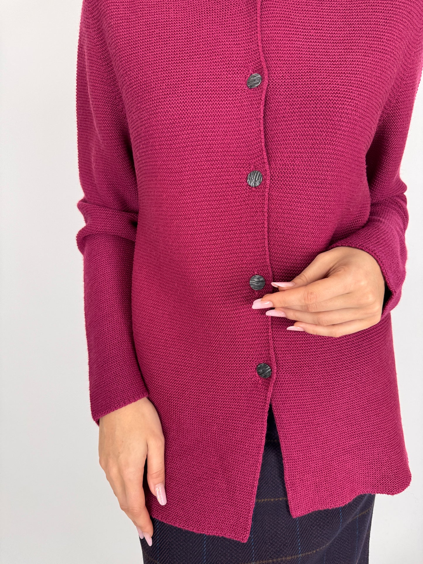 Cardigan italian rasberry red 80% lana extrafina texturată