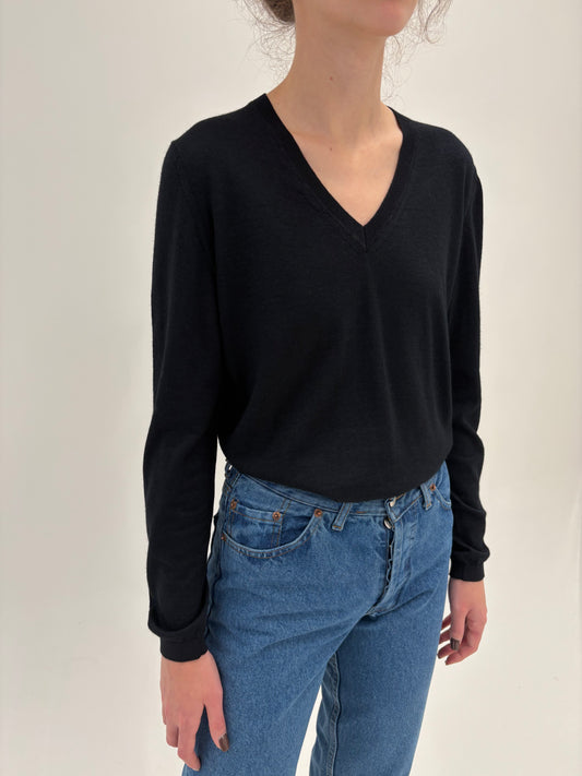Pulover negru de brand din cașmir și mătase naturală
