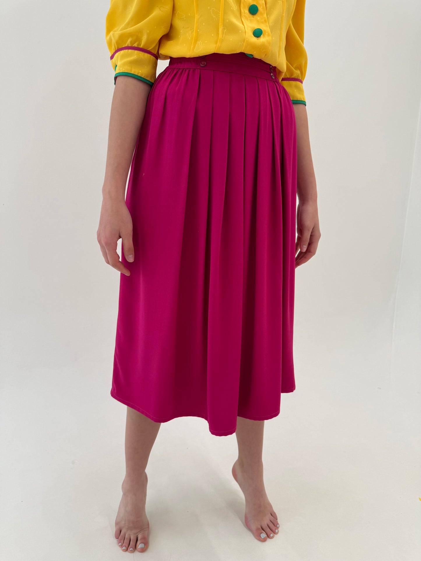 Fustă vintage fucsia italiana spre maxi ultra amplă cu buzunare