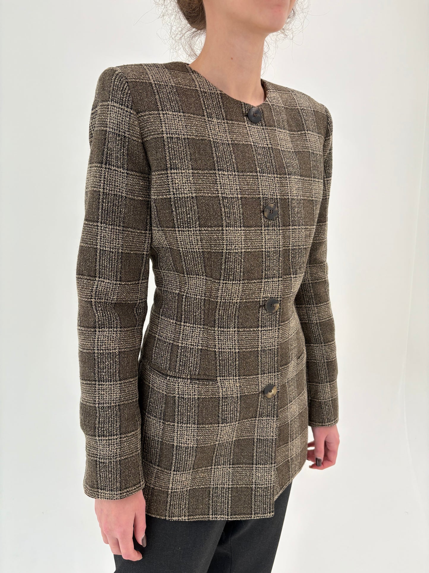 Sacou premium italian în croi lung minimalist ușor cambrat din tweed de lana