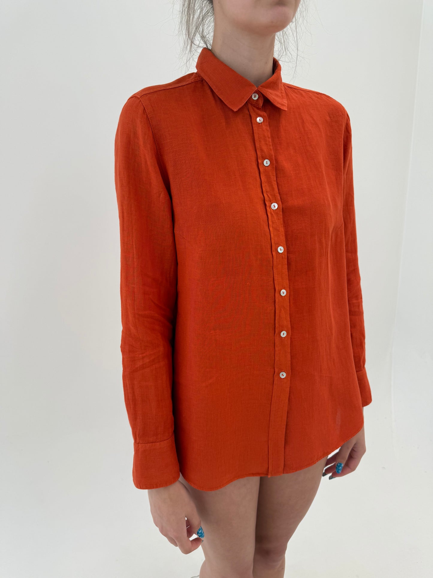 Cămașa pumpkin orange din in în croi oversized