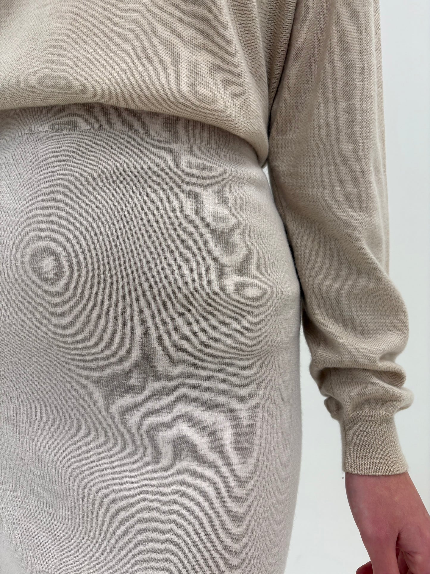 Fustă off white maxi din tricot de lână merino extrafina de gramaj mare