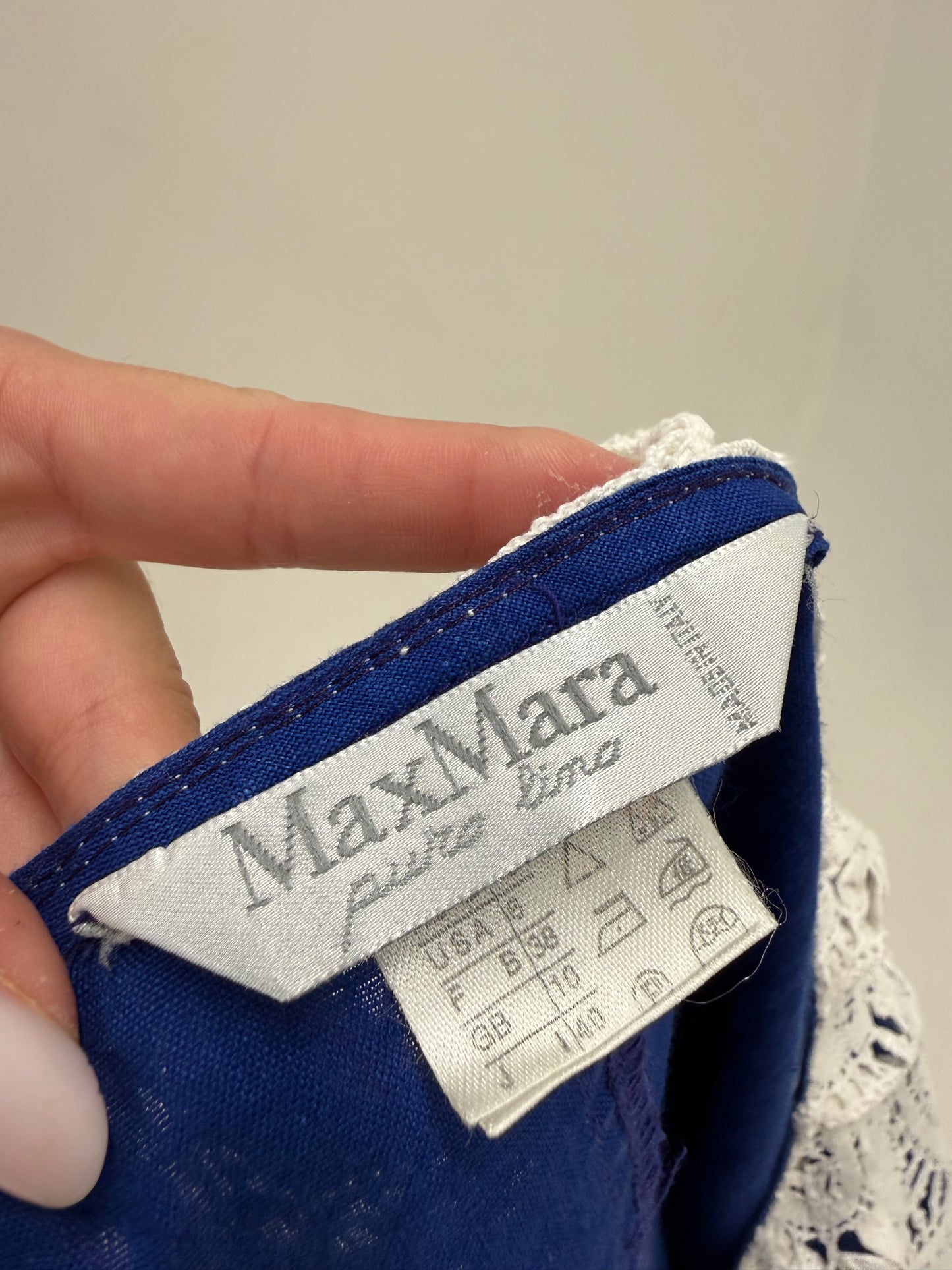 Top Max Mara indigo blue din in excepțional cu guler macrame lucrat manual