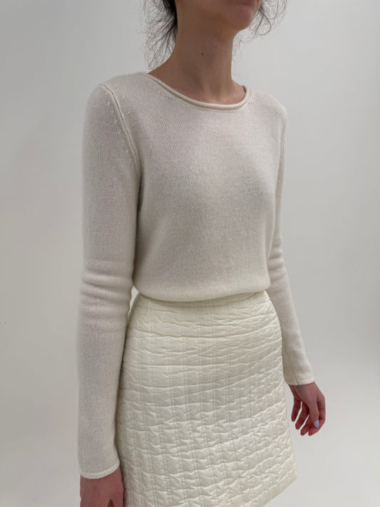 Pulover butter white din cașmir multiply cu decolteu bărcuță