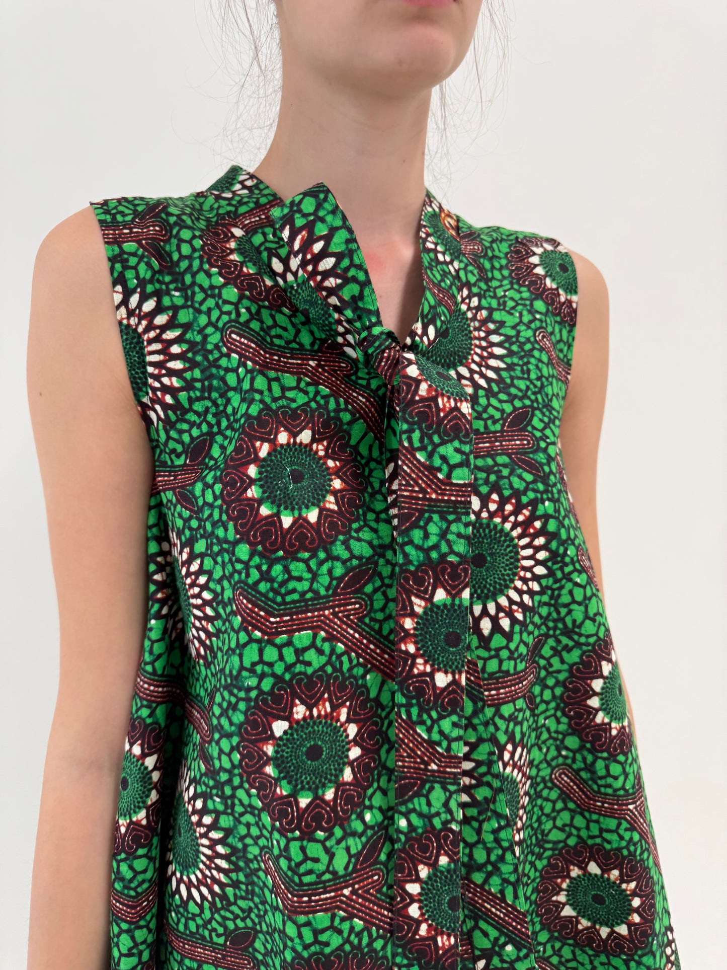 Rochie vintage din pânză de bumbac cu imprimeu manual in croi de ani 60
