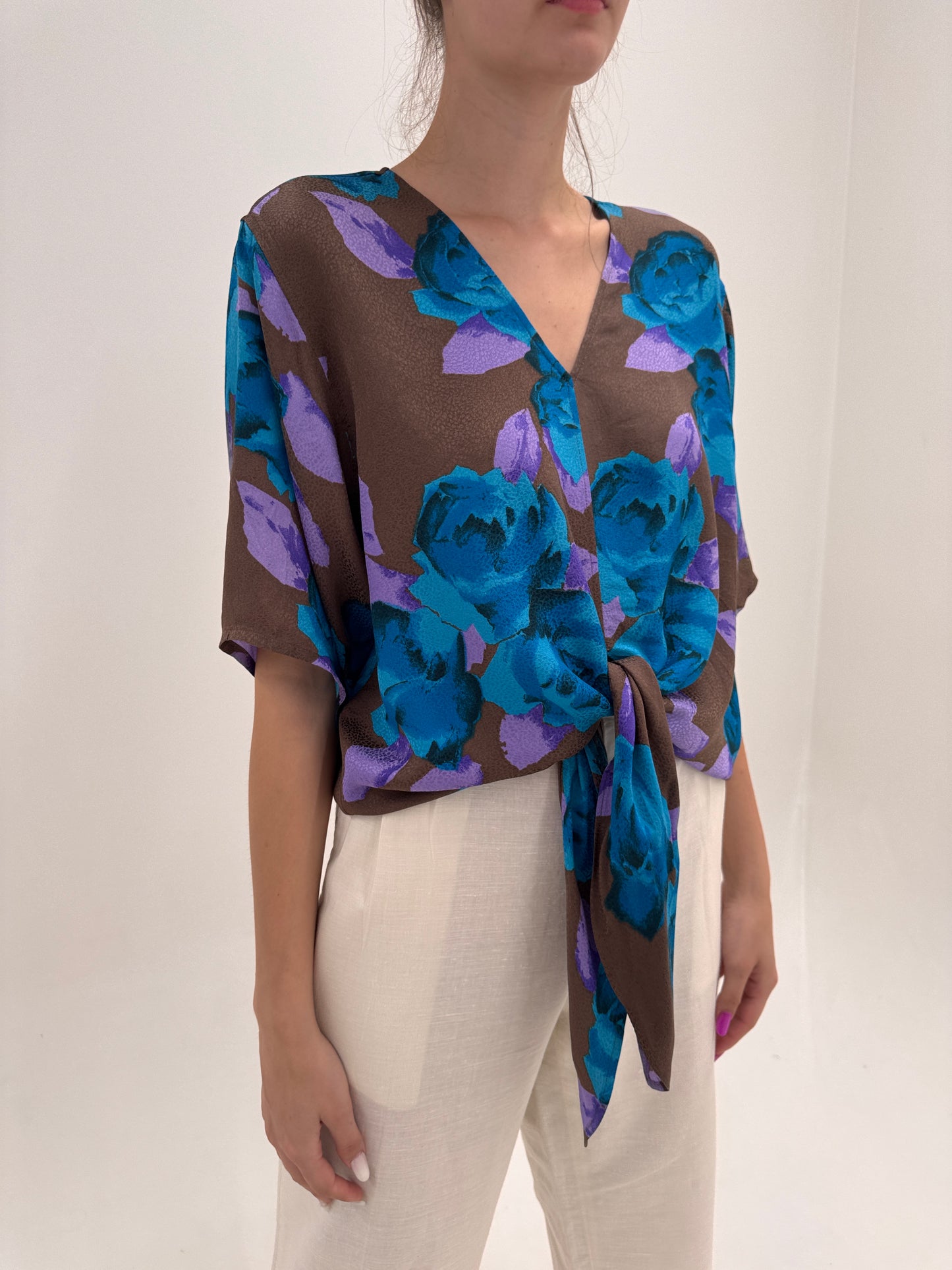 Top luxury de brand plus size Marina Rinaldi din mătase naturală texturată